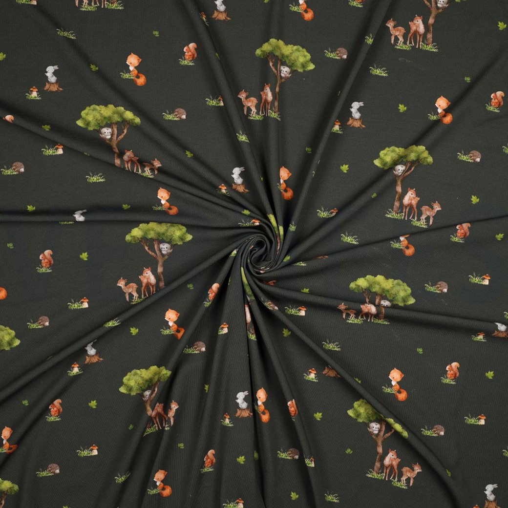 JERSEY DIGITAL FOREST ANIMALS ARMY GREEN #2