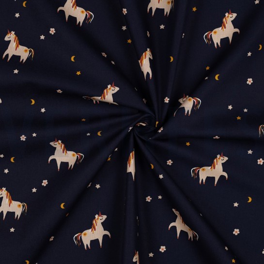 BAUMWOLLE POPELINE EINHÖRNER MARINEBLAU #7