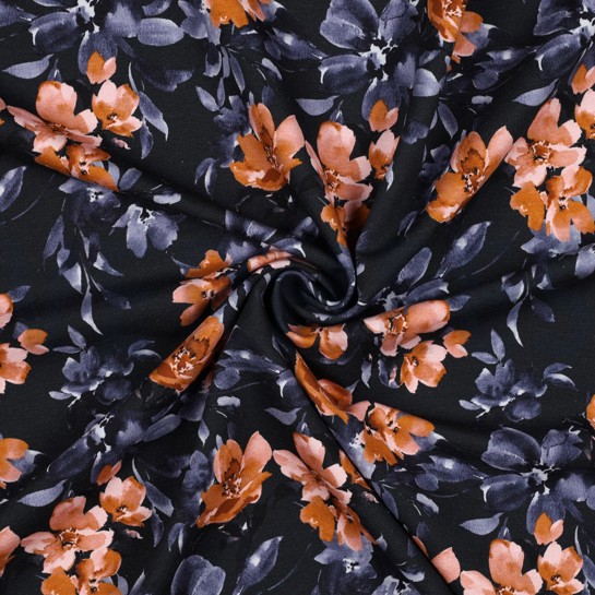 FRENCH TERRY DIGITAAL BLOEMEN MARINEBLAUW #7