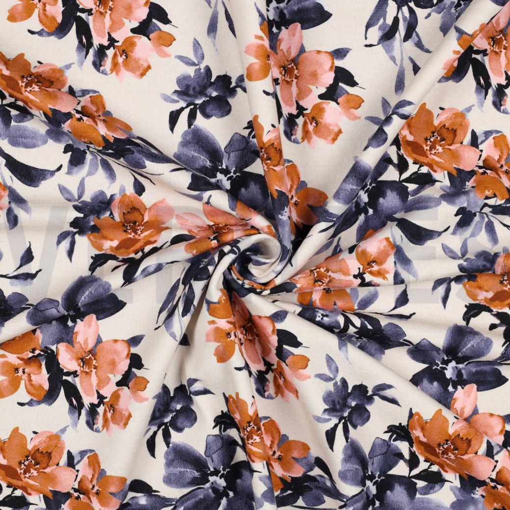 FRENCH TERRY DIGITAL FLOWERS ECRU #2