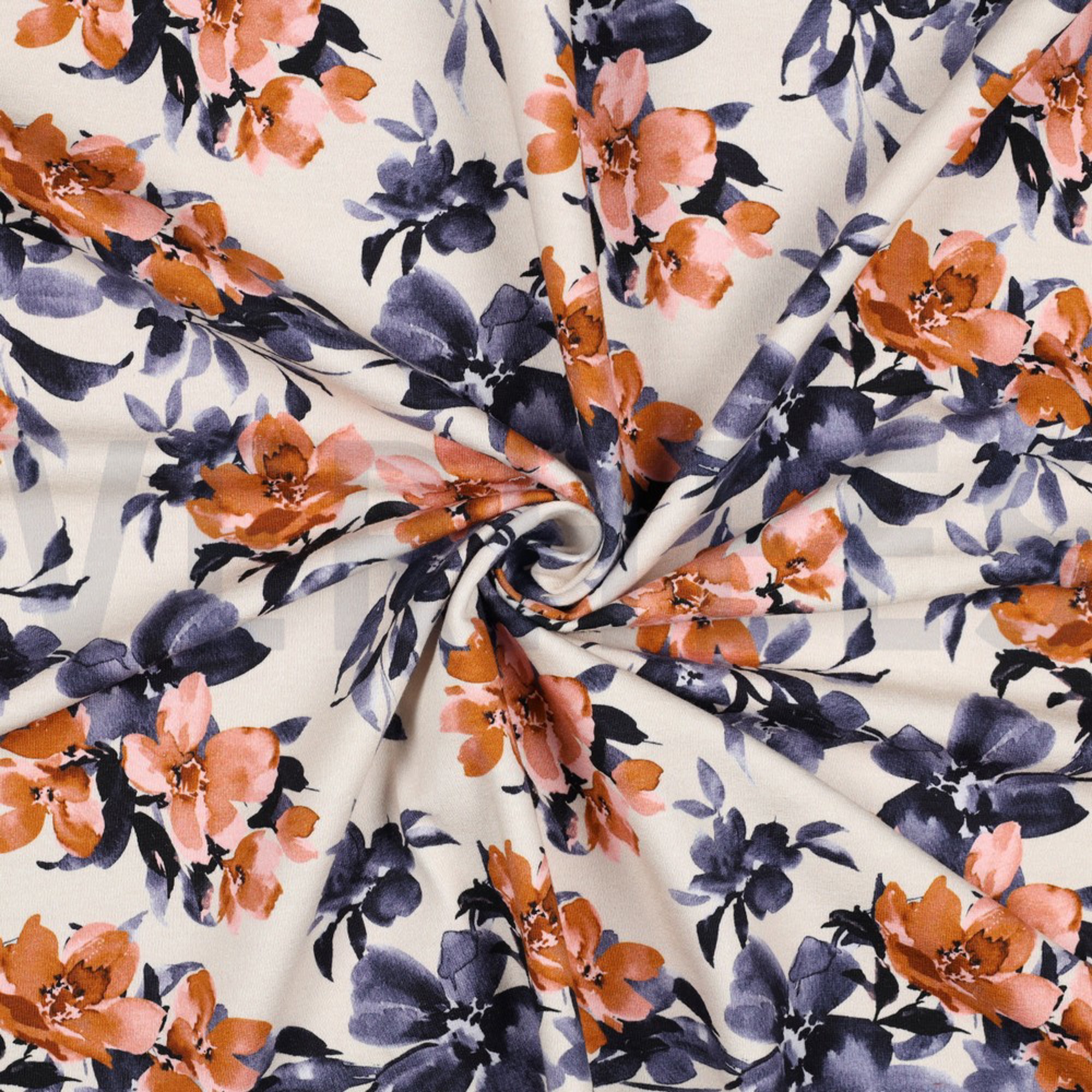 FRENCH TERRY DIGITAL FLOWERS ECRU (high resolution) #2
