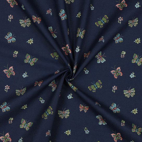 POPLIN DIGITAL BUTTERFLIES NAVY #7