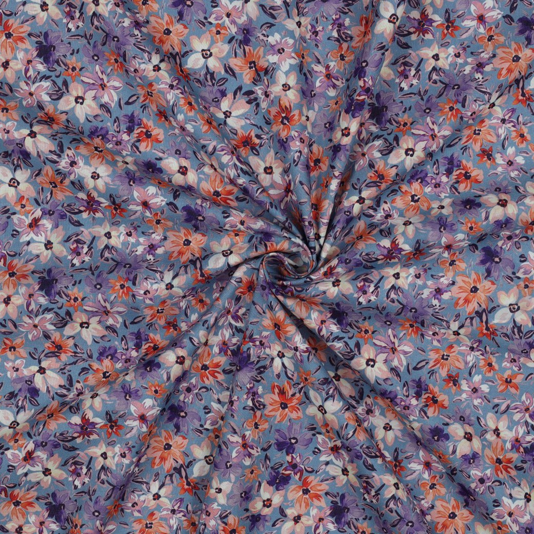 POPLIN DIGITAL FLOWERS SKY BLUE #2