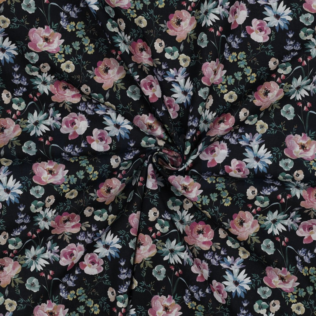 POPLIN DIGITAL FLOWERS BLACK #2