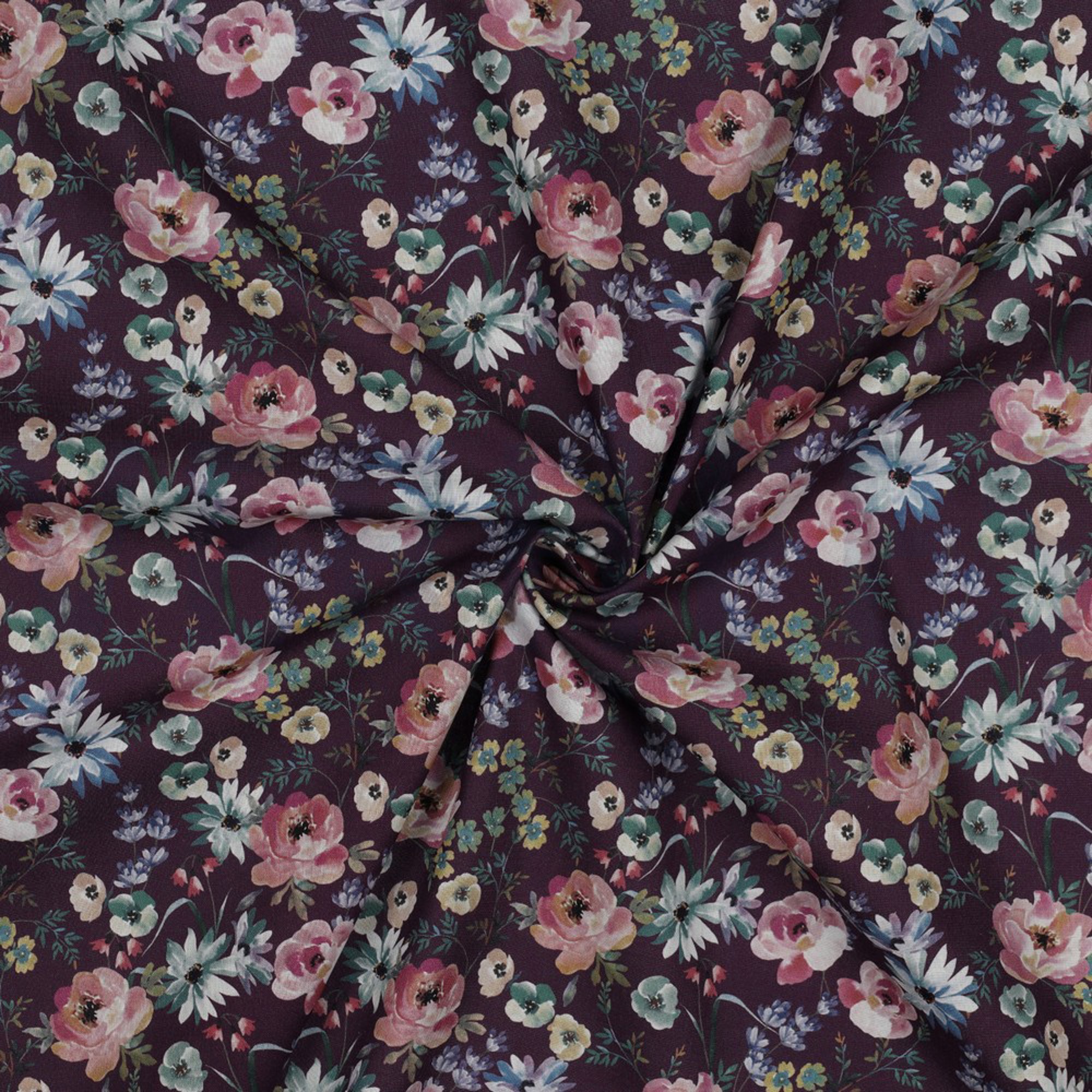 POPLIN DIGITAL FLOWERS DARK PURPLE (high resolution) #2