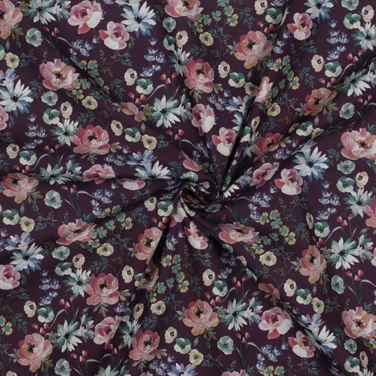 POPLIN DIGITAL FLOWERS DARK PURPLE #7