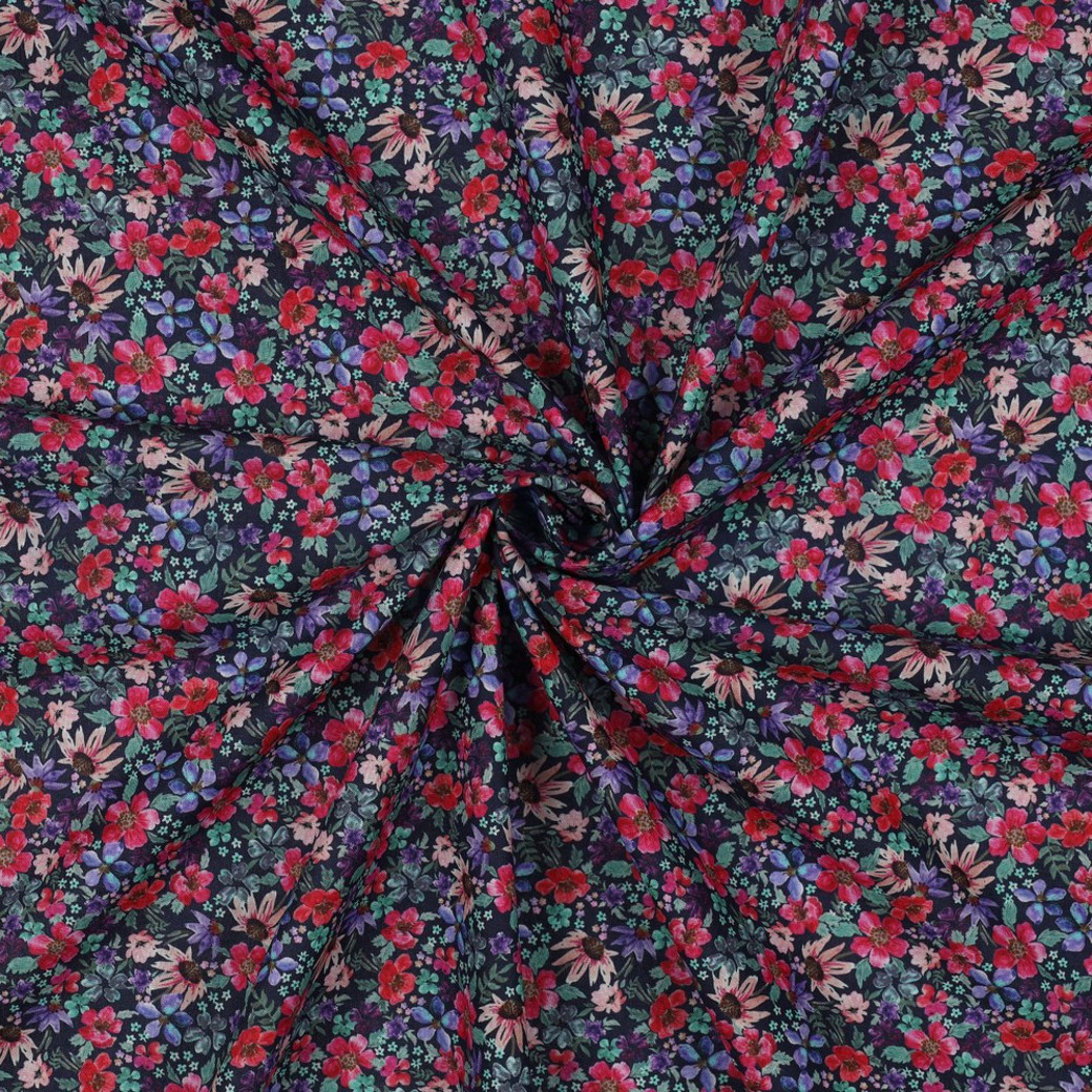 POPLIN DIGITAL SMALL FLOWERS NAVY #2