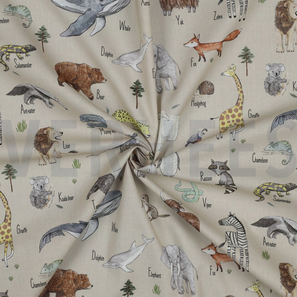 POPLIN DIGITAL ANIMALS BEIGE #2
