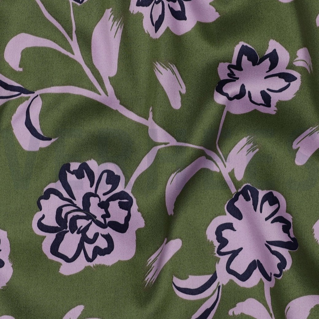 COTTON SATIN FLOWERS ARMY GREEN #2