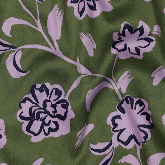COTTON SATIN FLOWERS ARMY GREEN #7
