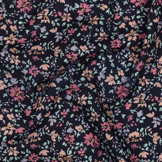 FINE POPLIN FLOWERS NAVY #7