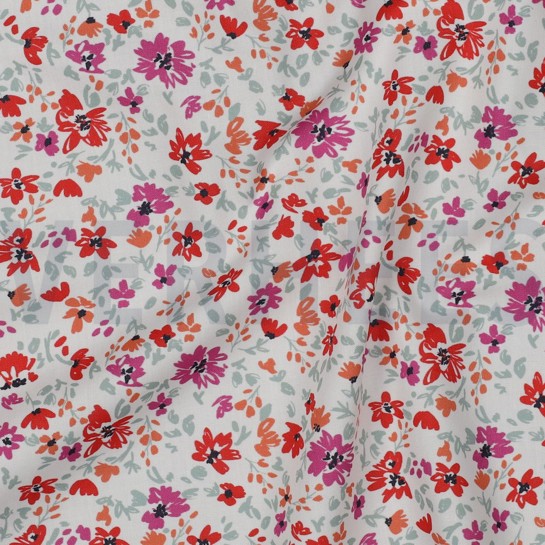 FINE POPLIN FLOWERS WHITE #7