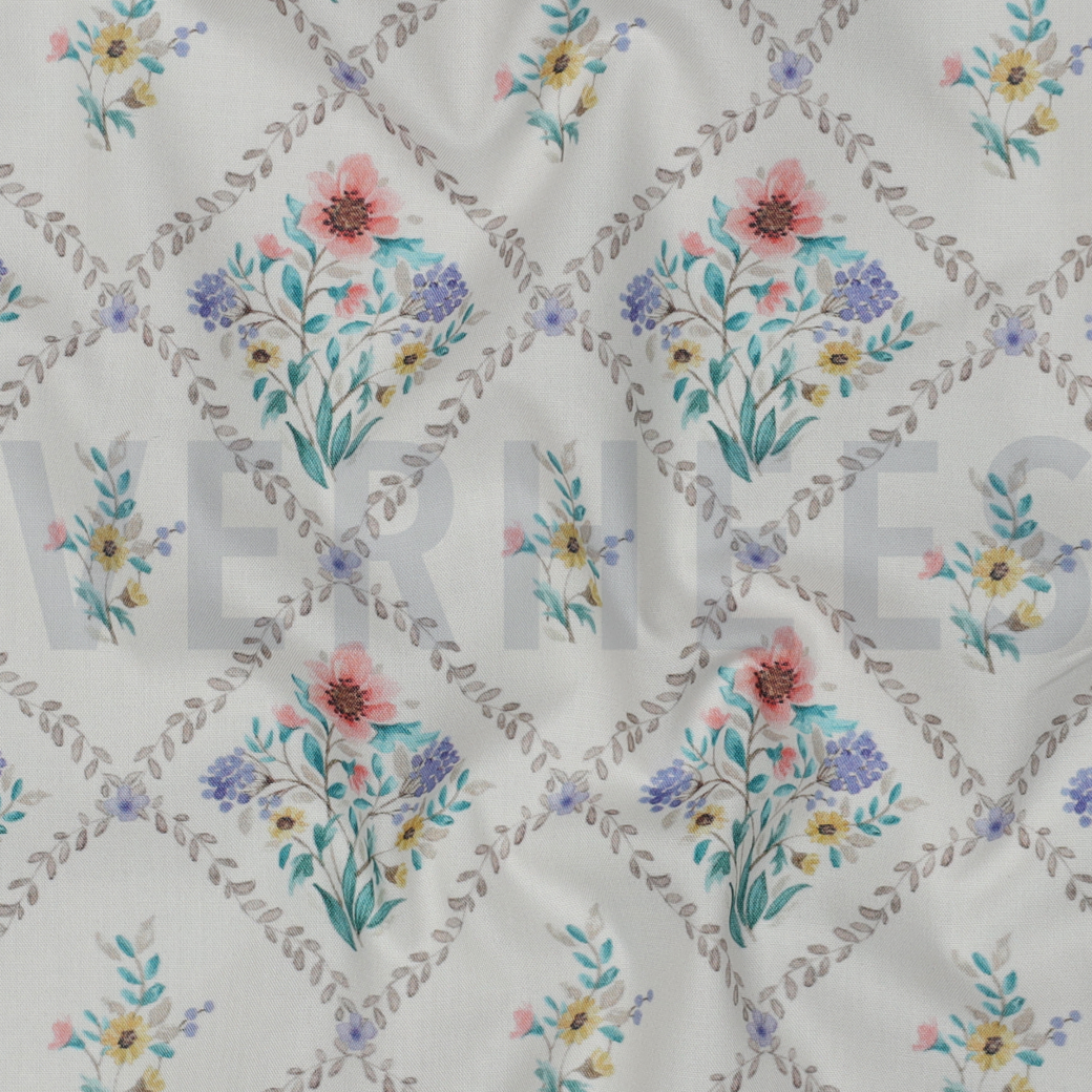 FINE POPLIN DIGITAL FLOWERS OFF-WHITE #2