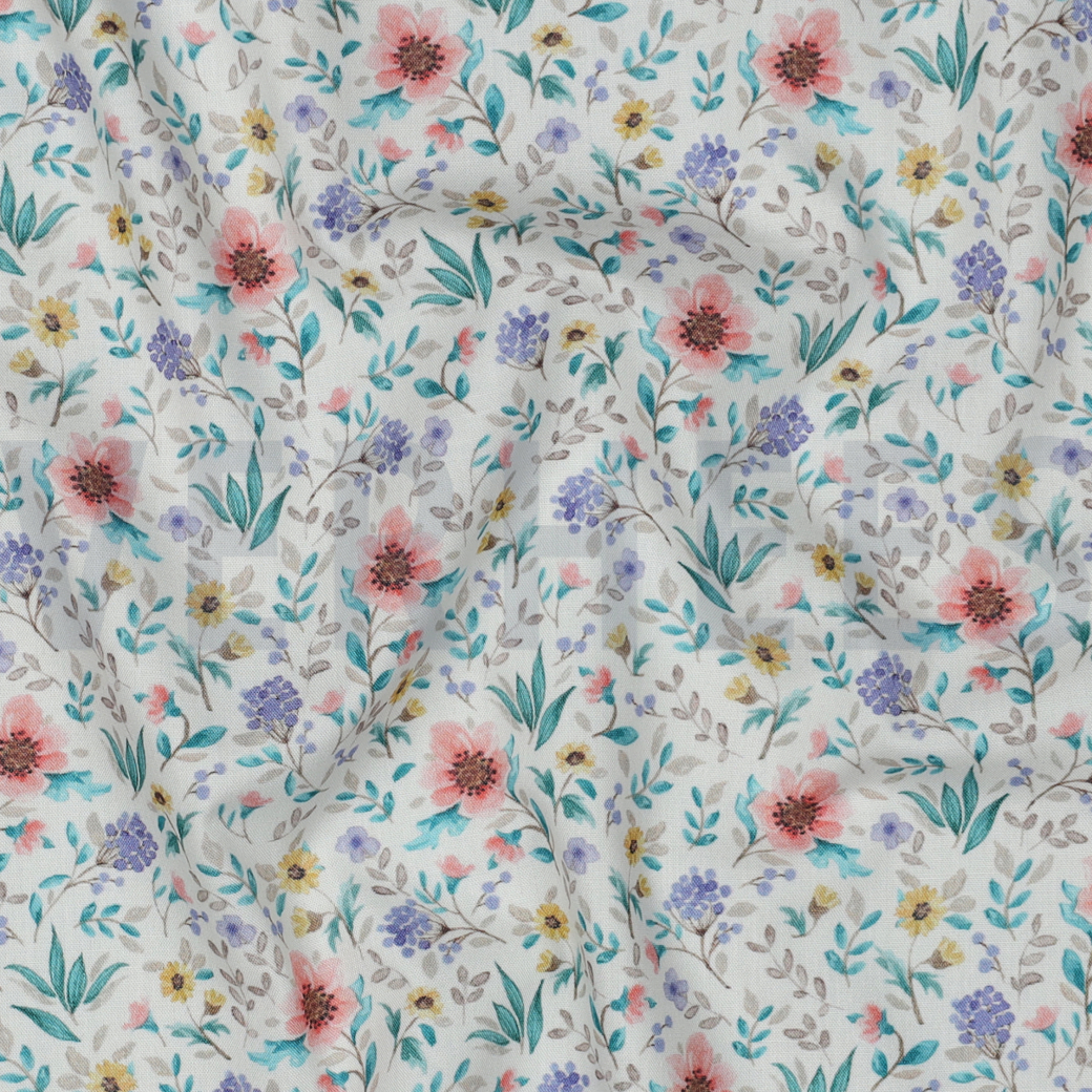 FINE POPLIN DIGITAL FLOWERS OFF-WHITE #2