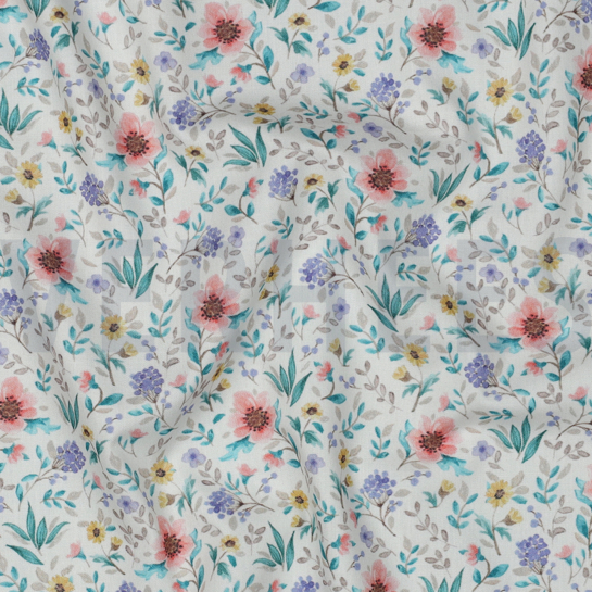 FINE POPLIN DIGITAL FLOWERS OFF-WHITE #7