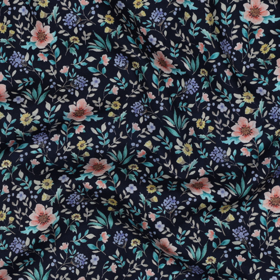 FINE POPLIN DIGITAL FLOWERS NAVY #7