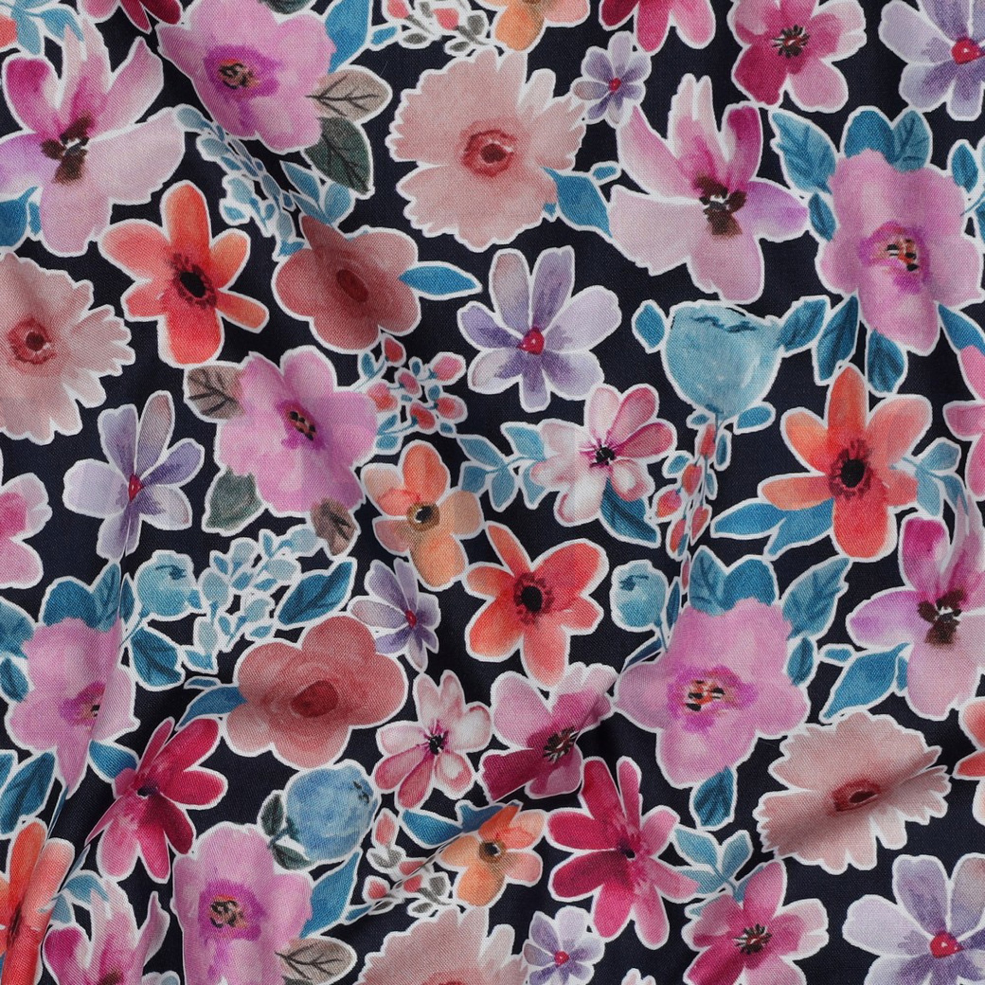 FINE POPLIN DIGITAL FLOWERS NAVY (high resolution) #2