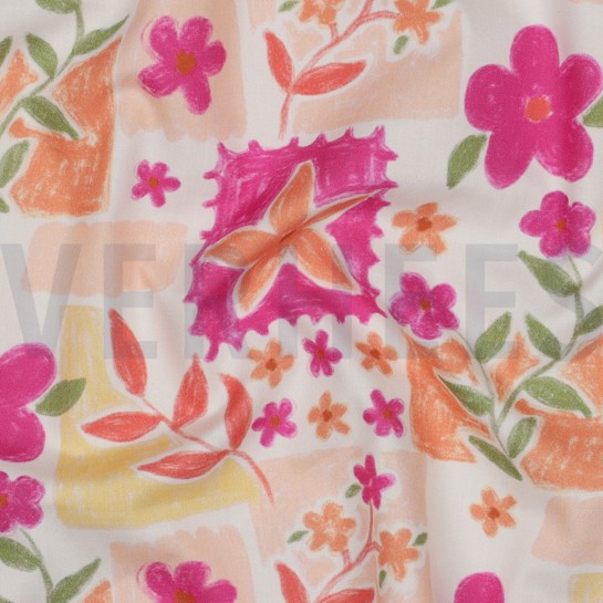 FINE POPLIN DIGITAL FLOWERS FUCHSIA #7