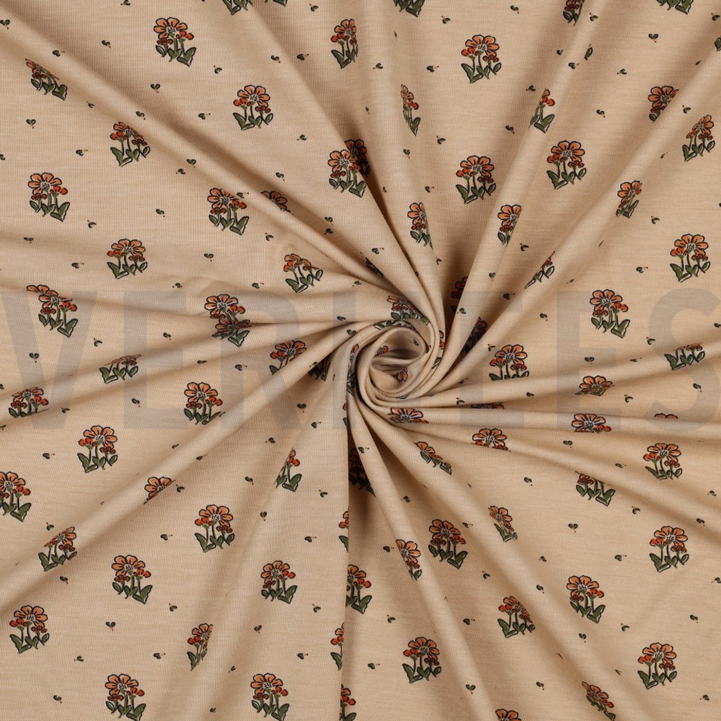 BAMBOO COTTON JERSEY SMALL FLOWERS SAND #2