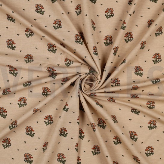 BAMBUS BAUMWOLL JERSEY KLEINE BLUMEN SAND #7