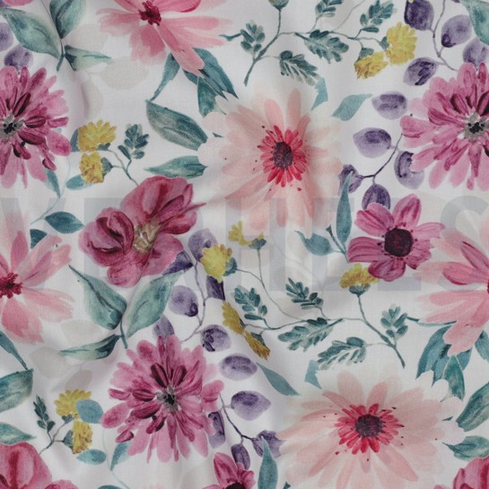FINE POPLIN DIGITAL FLOWERS MAUVE #7