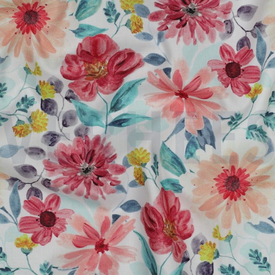 FINE POPLIN DIGITAL FLOWERS RED #7