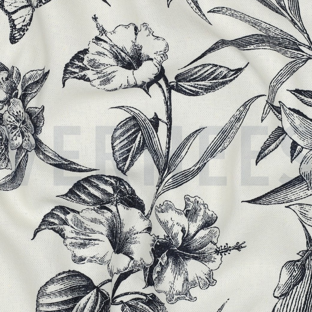 LINEN VISCOSE FLOWERS NAVY #2