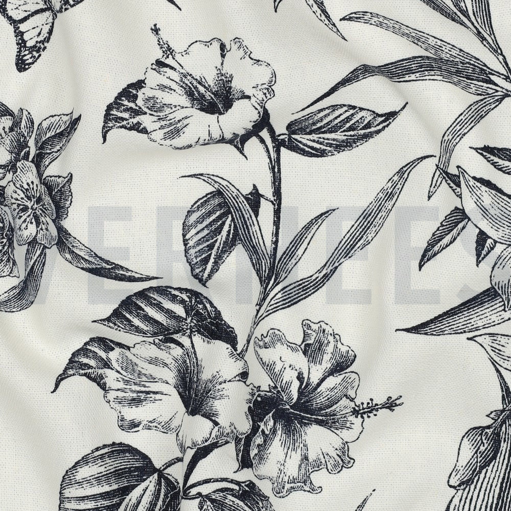 LINEN VISCOSE FLOWERS NAVY (high resolution) #2