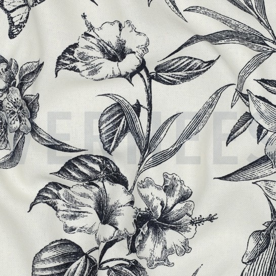 LINEN VISCOSE FLOWERS NAVY #7