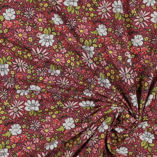 FRENCH TERRY BLOEMEN DONKERROZE #7