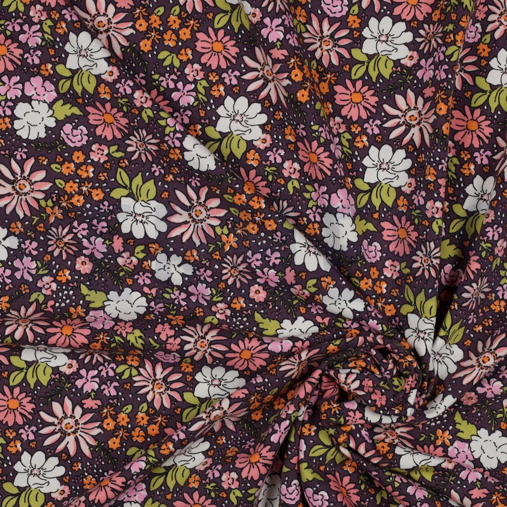 FRENCH TERRY FLOWERS DARK PURPLE #2