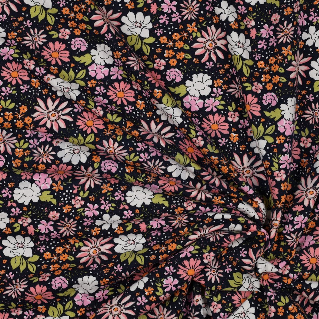 FRENCH TERRY FLOWERS NAVY #2