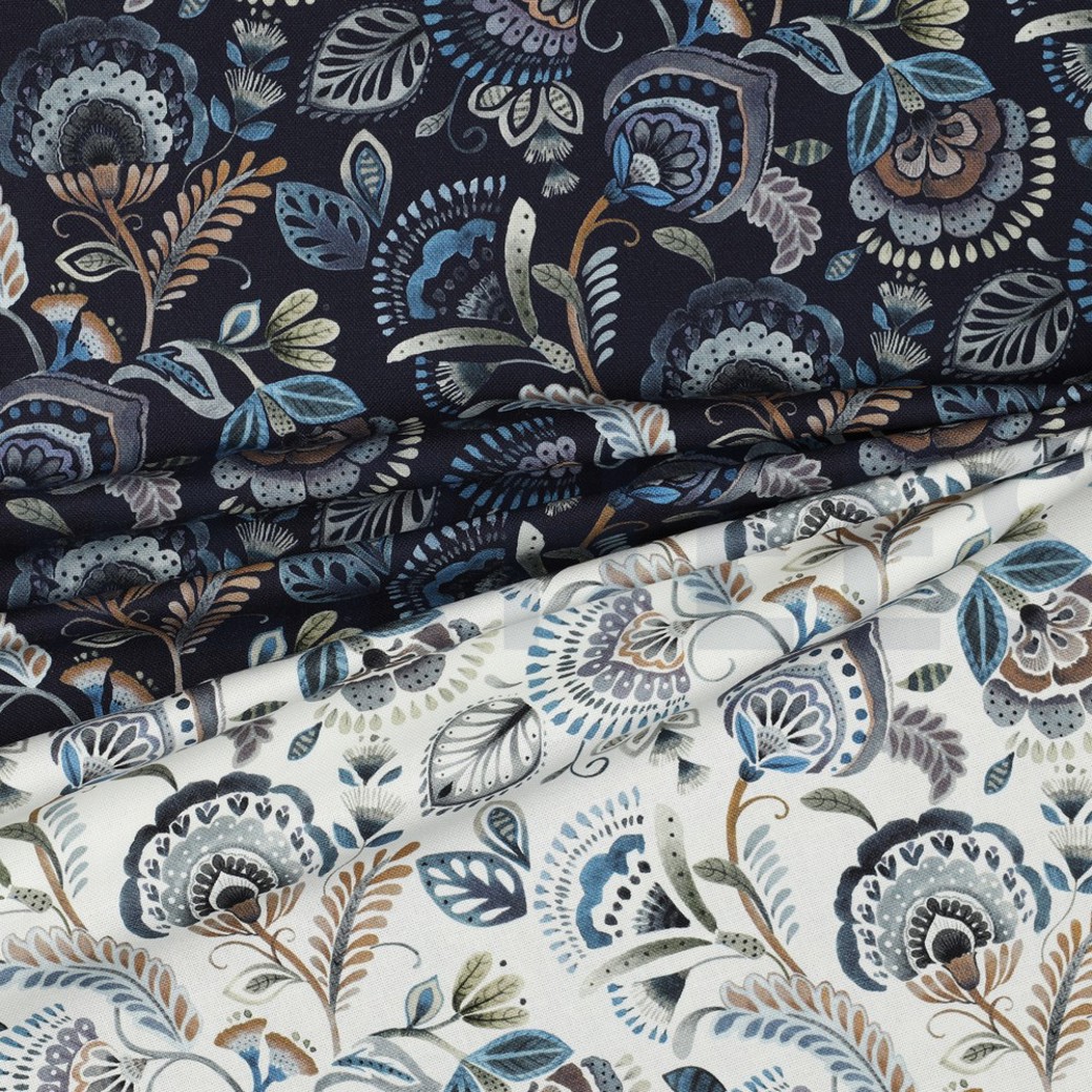 CANVAS DIGITAL PAISLEY OFF WHITE BLUE #2