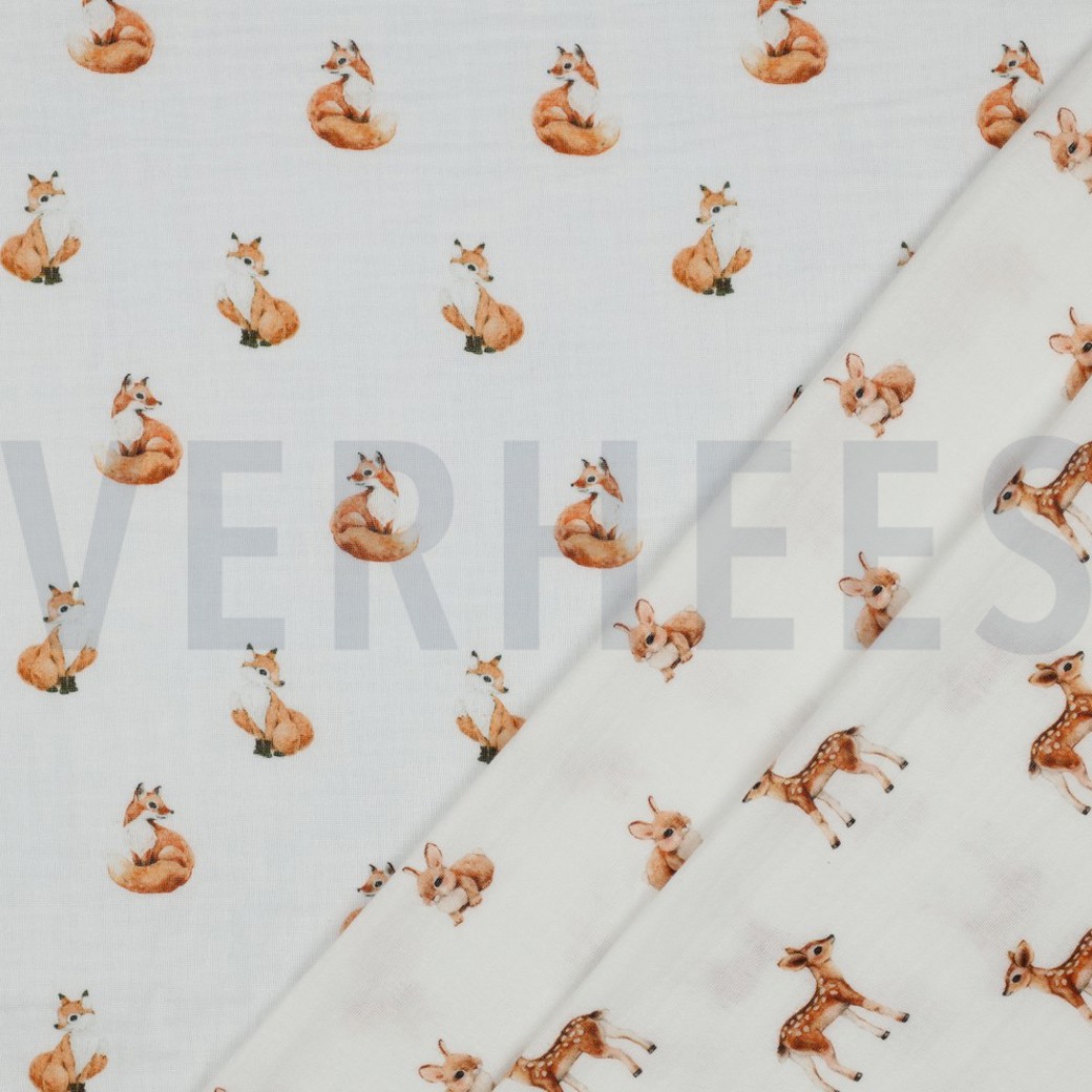 DOUBLE GAUZE GOTS DIGITAL ANIMALS WHITE #2