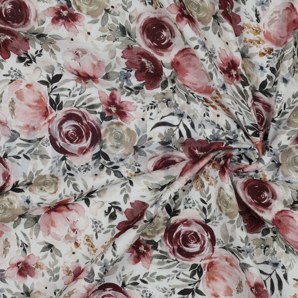 DOUBLE GAUZE DIGITAL FLOWERS WHITE #2