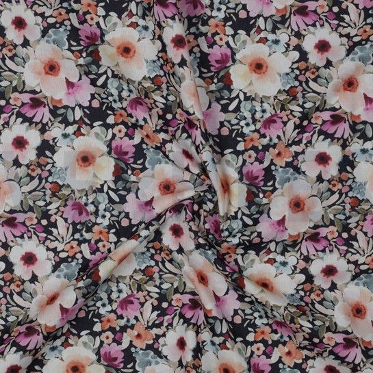 POPELINE DE COTON DIGITAL FLEURS BLEU MARINE #7