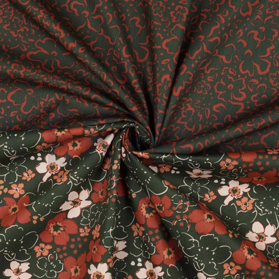 BAUMWOLLE POPELINE WILDBLUMEN ARMEEGRÜN #7