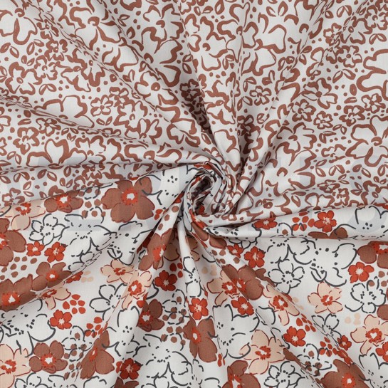 BAUMWOLLE POPELINE WILDBLUMEN GEBROCHEN WEISS #7