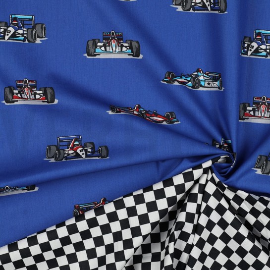 KATOENEN POPLIN RACEAUTO’S BLAUW #7