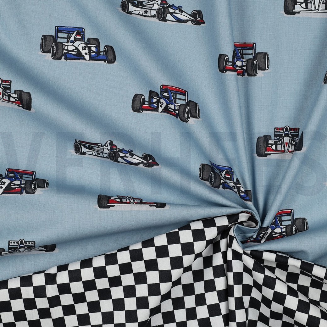 POPLIN RACING CARS LIGHT BLUE #2