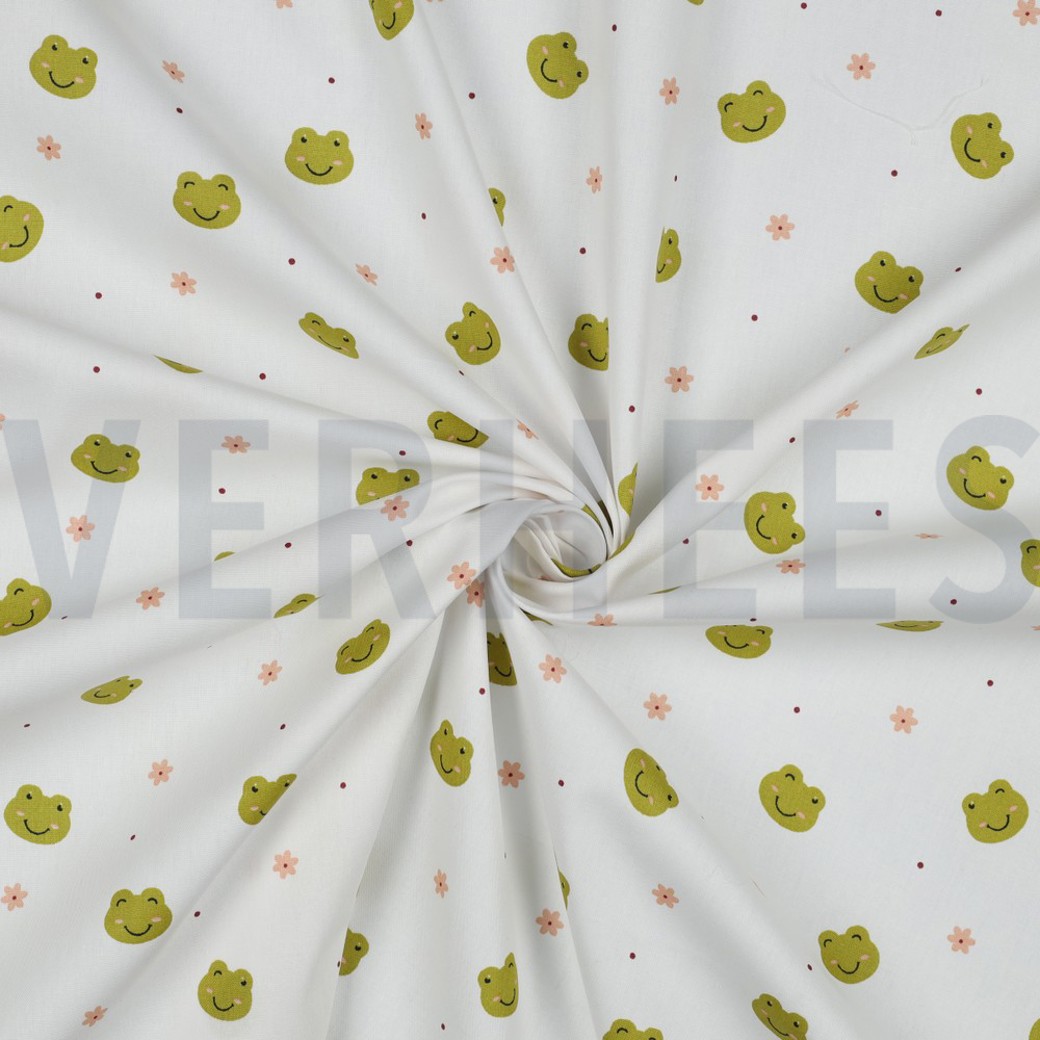 POPLIN GOTS FROGS WHITE #2