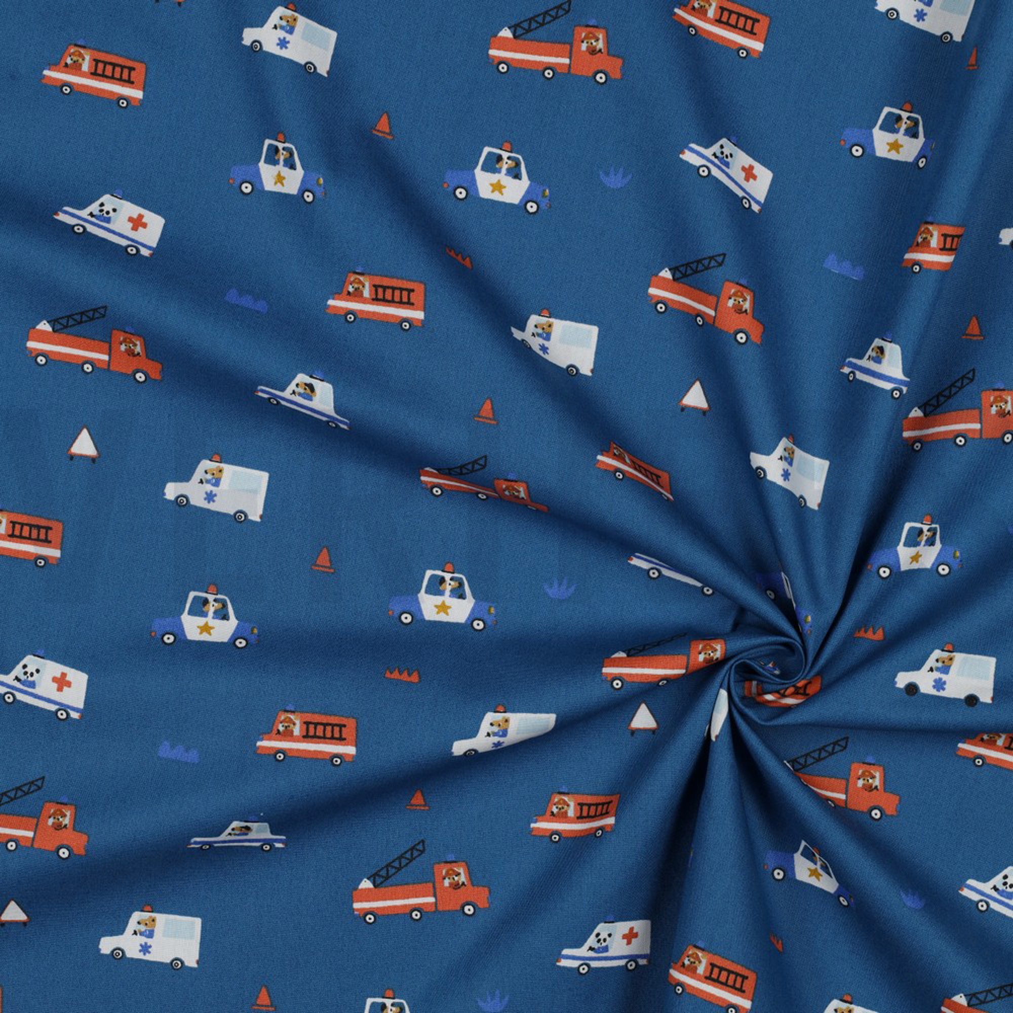 POPLIN GOTS CAR FIRE BLUE (high resolution) #2