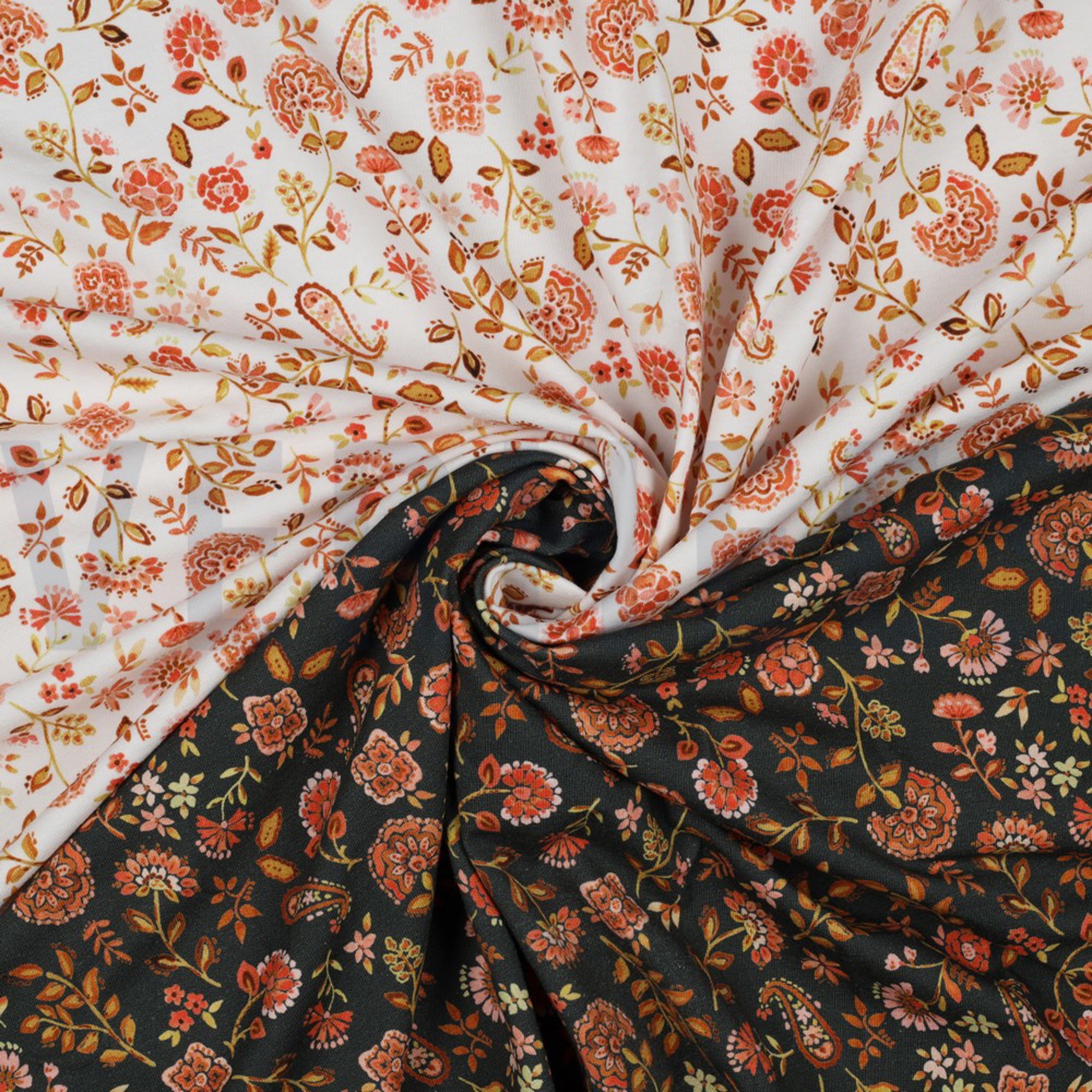 JERSEY DIGITAL PAISLEY FLOWERS WHITE PEACH (high resolution) #2