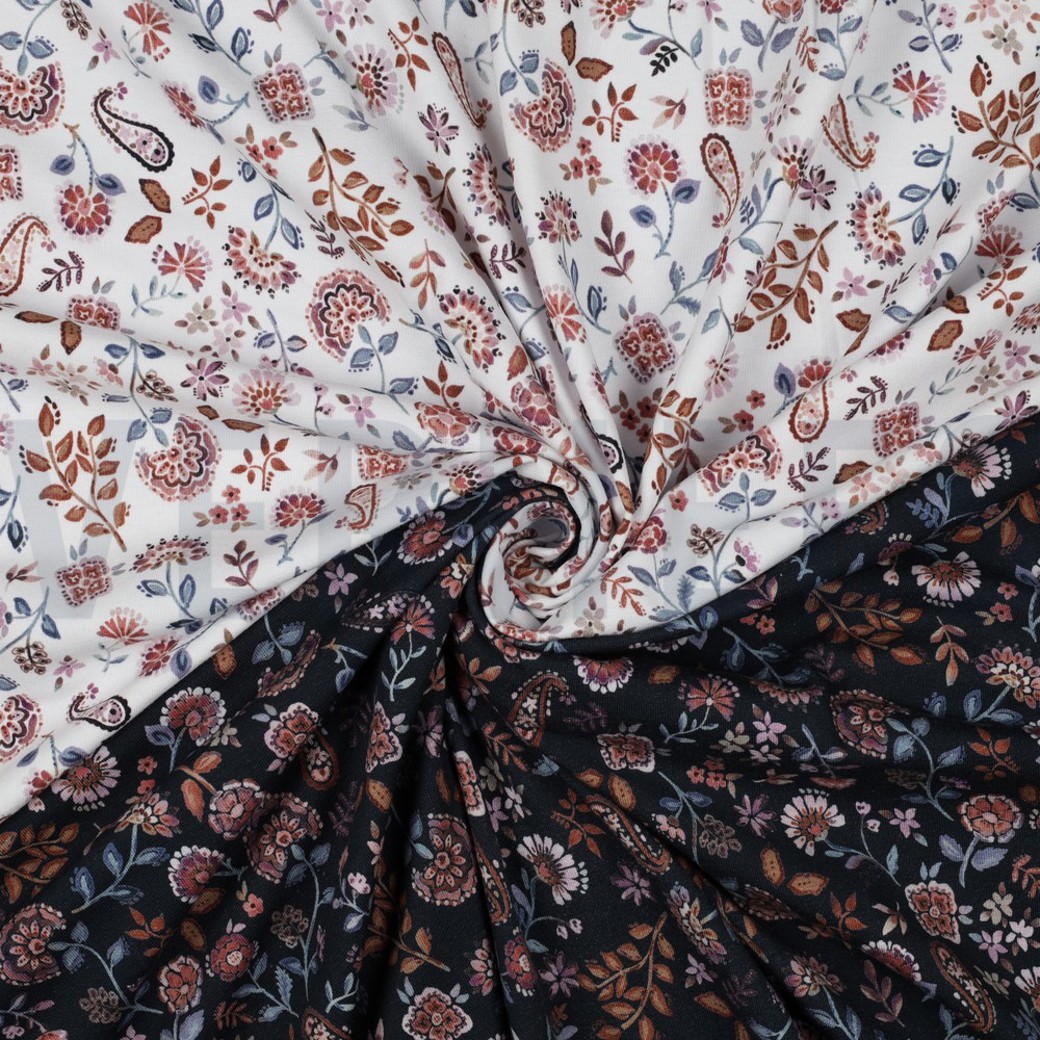 JERSEY DIGITAL PAISLEY FLOWERS WHITE LILAC #2