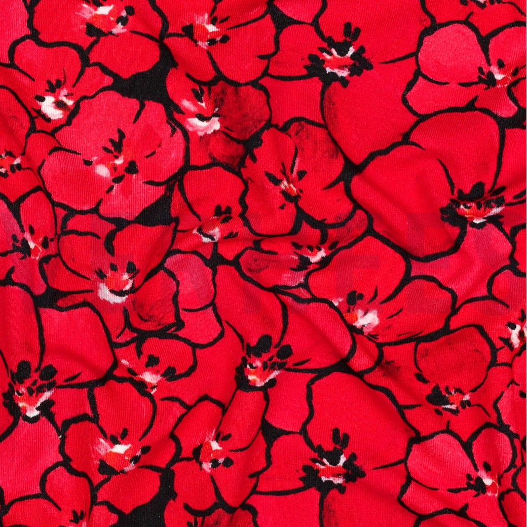 VISCOSE JERSEY DIGITAL FLOWERS RED #2