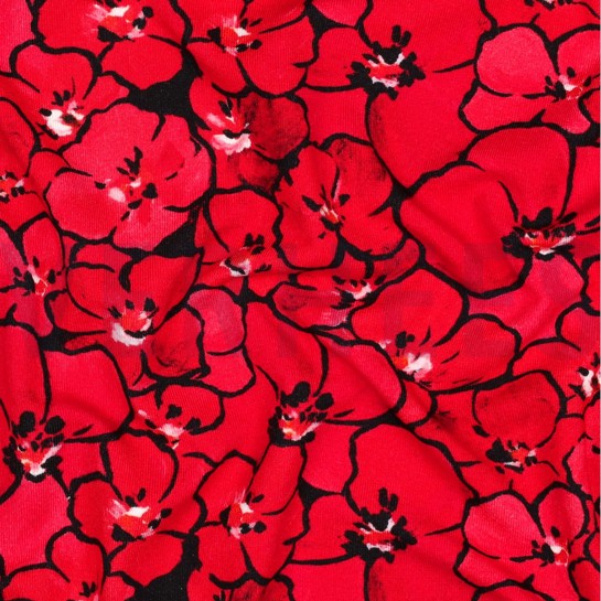 VISCOSE JERSEY DIGITAL FLOWERS RED #7