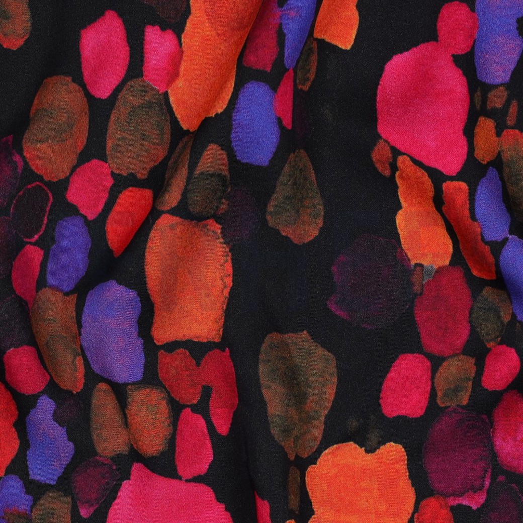 VISCOSE SATIN DIGITAL ABSTRACT BLACK #2