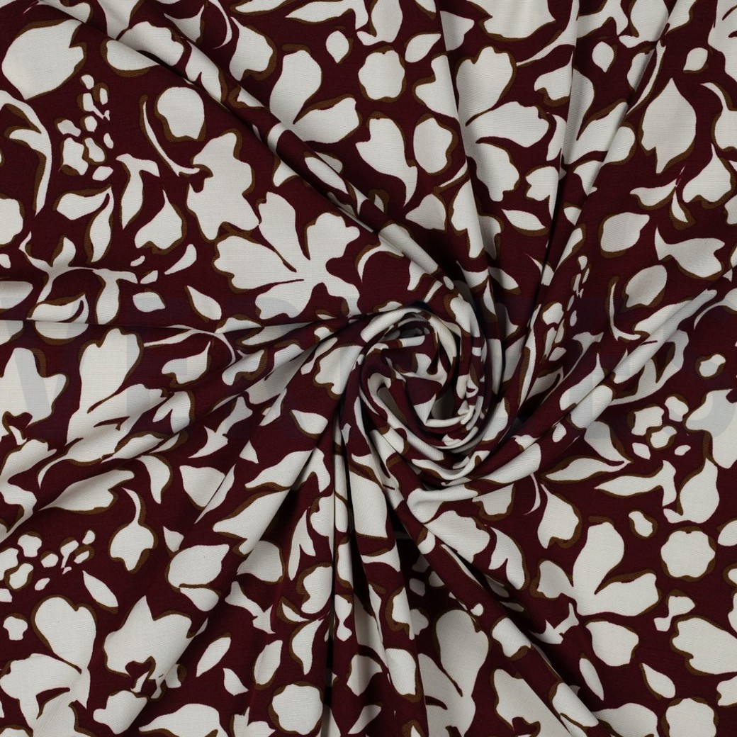 VISCOSE POPLIN STRETCH BIG FLOWERS BORDEAUX #2