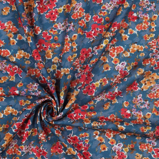 VISCOSE LUREX DIGITAL SMALL FLOWERS PETROL #7