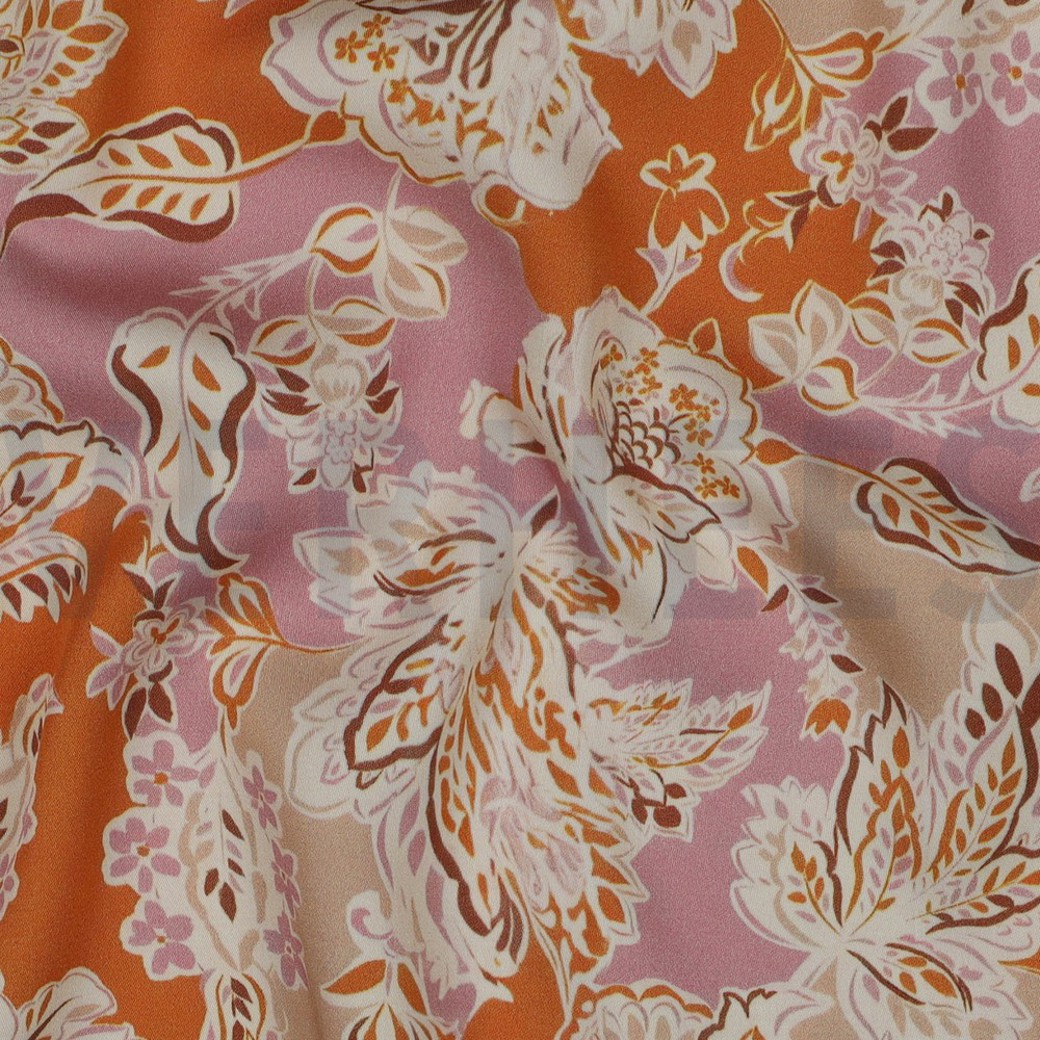 VISCOSE SATIN DIGITAL FLOWERS ORANGE #2